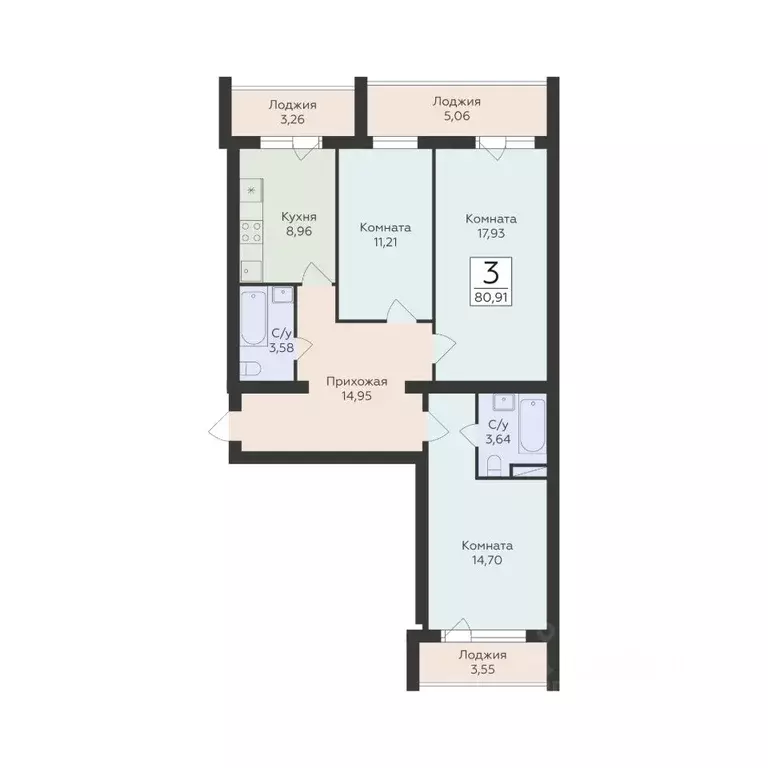 3-к кв. Самарская область, Самара ул. Советской Армии, 242 (80.91 м) - Фото 1