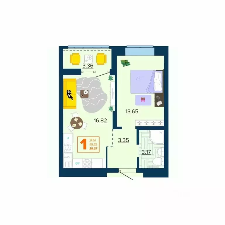 1-к кв. Брянская область, Брянск Московский мкр, Микрорайон Акватория ... - Фото 1