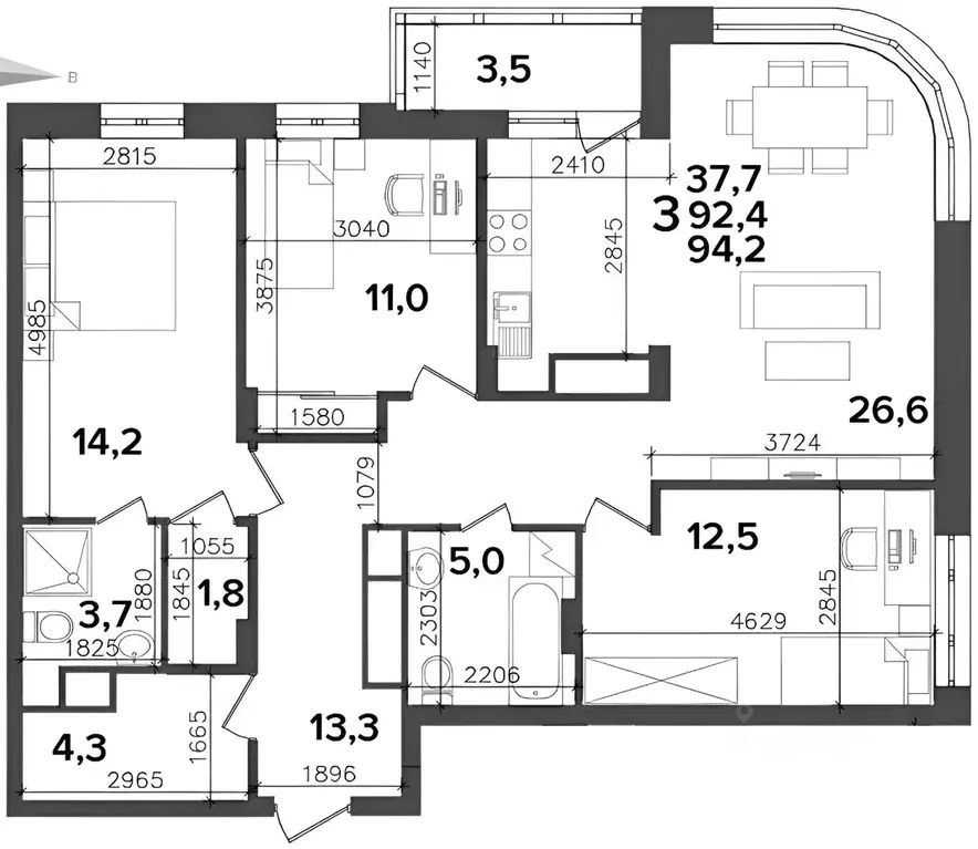 3-к кв. Рязанская область, Рязань Быстрецкая ул., 10 (93.4 м) - Фото 2
