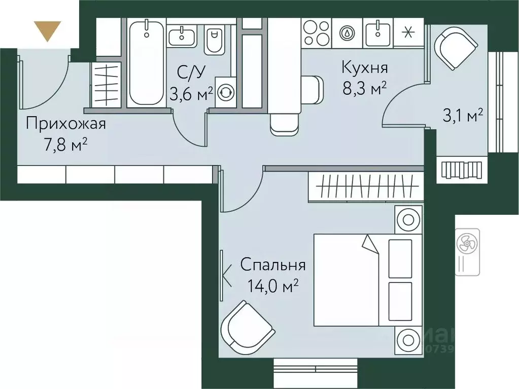 1-к кв. Волгоградская область, Волгоград Новосибирская ул., 74с1 (36.8 ... - Фото 0