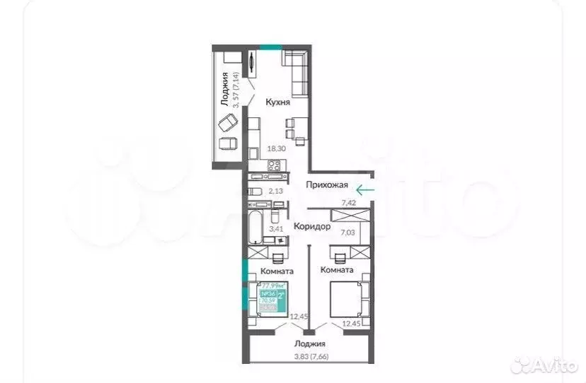 2-к. квартира, 78 м, 6/9 эт. - Фото 1