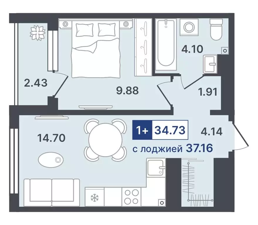 1-комнатная квартира: Тобольск, 10-й микрорайон, 43 (34.73 м) - Фото 0
