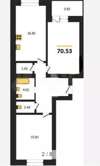 2-к. квартира, 69 м, 5/8 эт. - Фото 0