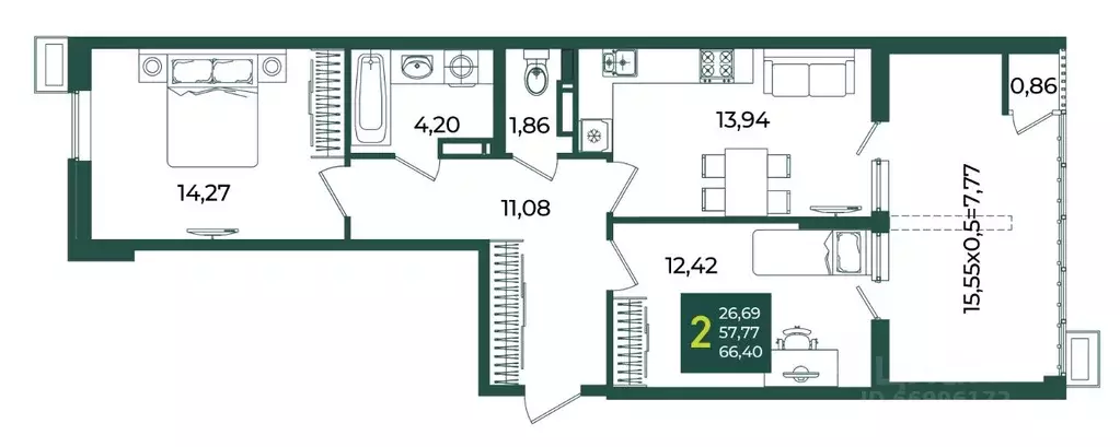 2-к кв. Краснодарский край, Краснодар Образцово мкр,  (66.4 м) - Фото 1