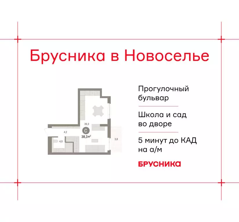 Квартира-студия: городской посёлок Новоселье, ЖК Брусника (38.33 м) - Фото 1