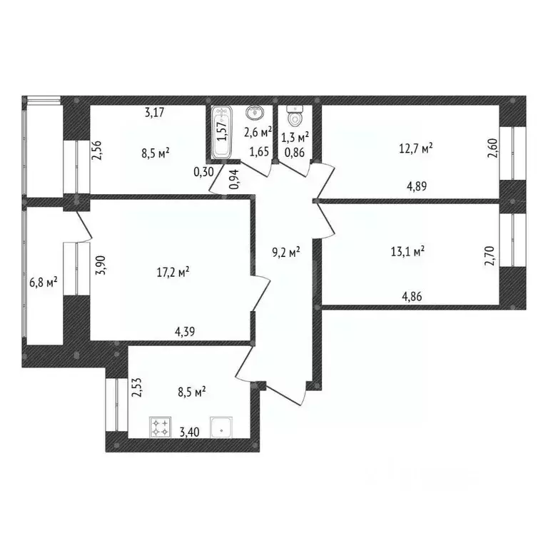 3-к кв. Башкортостан, Уфа ул. Энтузиастов, 6 (73.7 м) - Фото 2