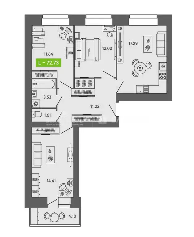 4-комнатная квартира: Северодвинск, Архангельское шоссе, 118 (72.73 м) - Фото 1