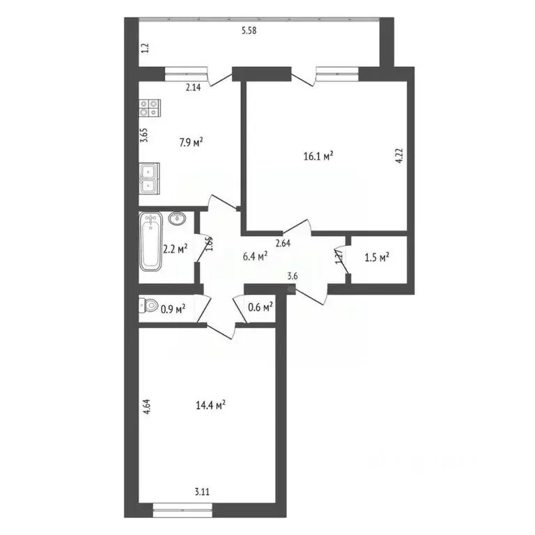 2-к кв. Крым, Раздольное пгт ул. Пограничная, 10А (50.0 м) - Фото 1