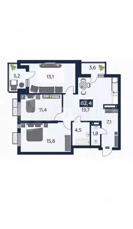 3-к кв. Краснодарский край, Краснодар ул. Имени Снесарева, 10к3 (82.4 ... - Фото 1