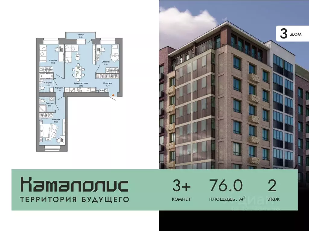 3-к кв. Пермский край, Пермь Заимка мкр, Камаполис жилой комплекс ... - Фото 0