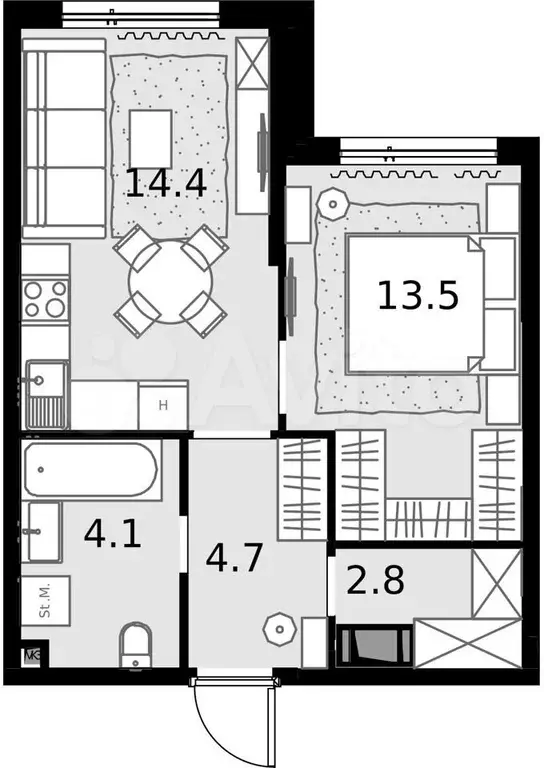 1-к. квартира, 39,5 м, 13/28 эт. - Фото 0