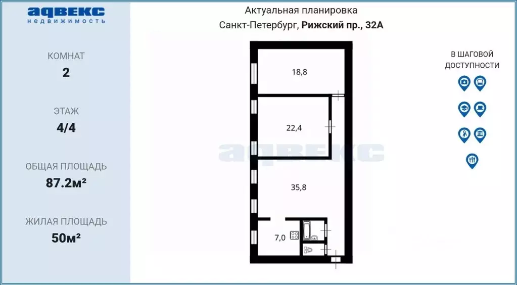 3-к кв. Санкт-Петербург Рижский просп., 32 (87.2 м) - Фото 2