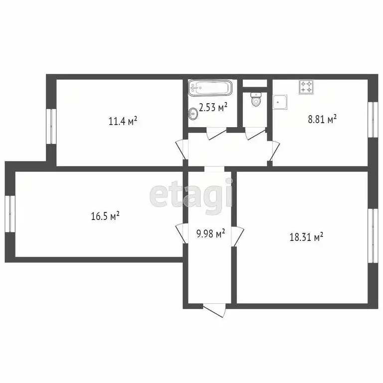 3-комнатная квартира: Челябинск, улица Доватора, 10А (67.6 м) - Фото 1