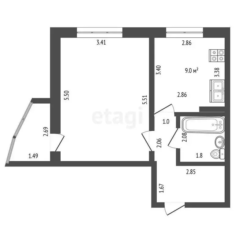 1-комнатная квартира: Орёл, улица Емлютина, 10 (39 м) - Фото 0