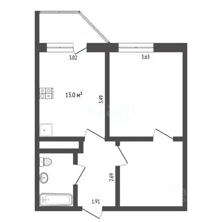 1-к кв. Тюменская область, Тюмень ул. Обдорская, 5 (40.9 м) - Фото 1