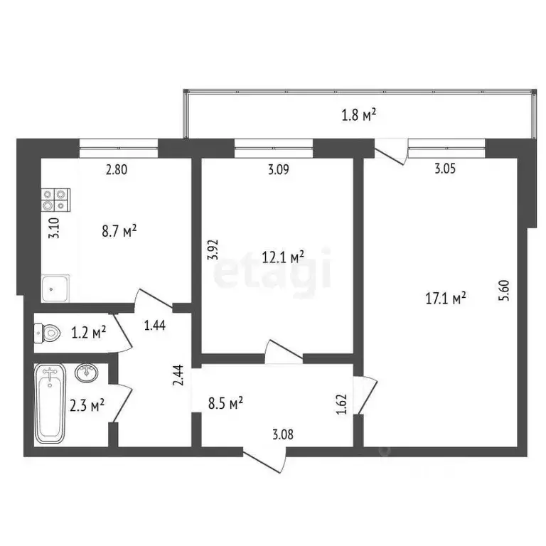 2-к кв. Оренбургская область, Оренбург ул. Фронтовиков, 6 (58.0 м) - Фото 1