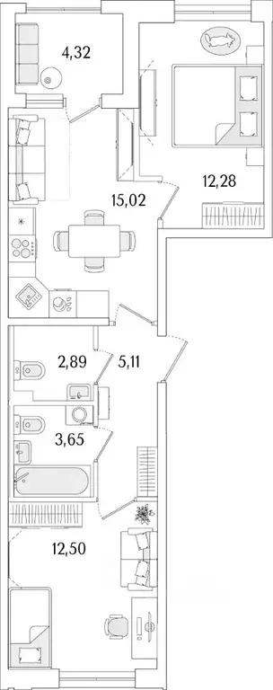 2-к кв. Санкт-Петербург ул. Фучика, 12к2Г1 (53.61 м) - Фото 0