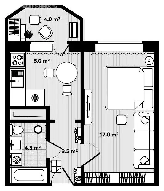 1-комнатная квартира: посёлок Тавричанка, улица Лазо, 9 (34.7 м) - Фото 0