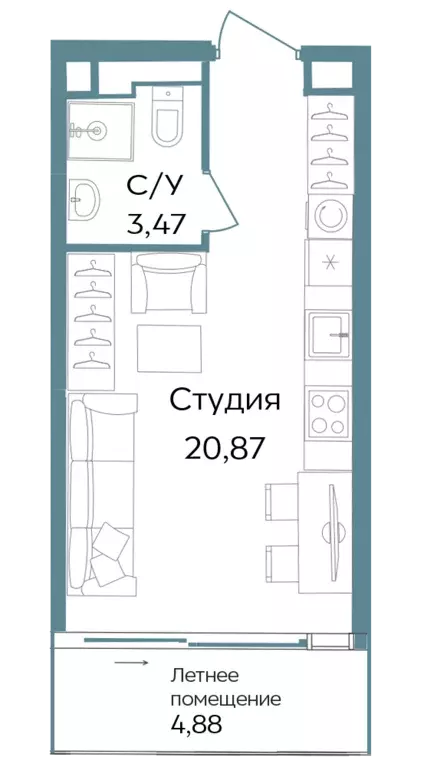 квартира-студия, 29.22 м - Фото 0