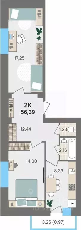 2-к кв. Пермский край, Пермский муниципальный округ, с. Култаево ул. ... - Фото 1