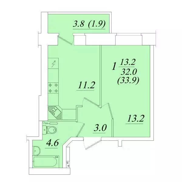 1-к кв. Вологодская область, Вологда  (33.9 м) - Фото 1