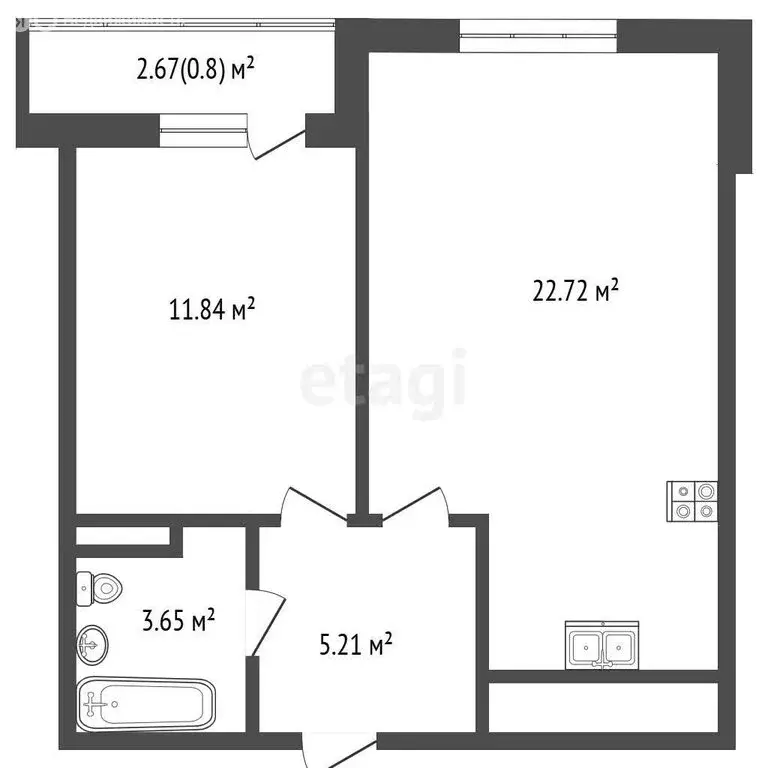 1-комнатная квартира: Тюмень, улица Фармана Салманова, 12 (43.3 м) - Фото 1