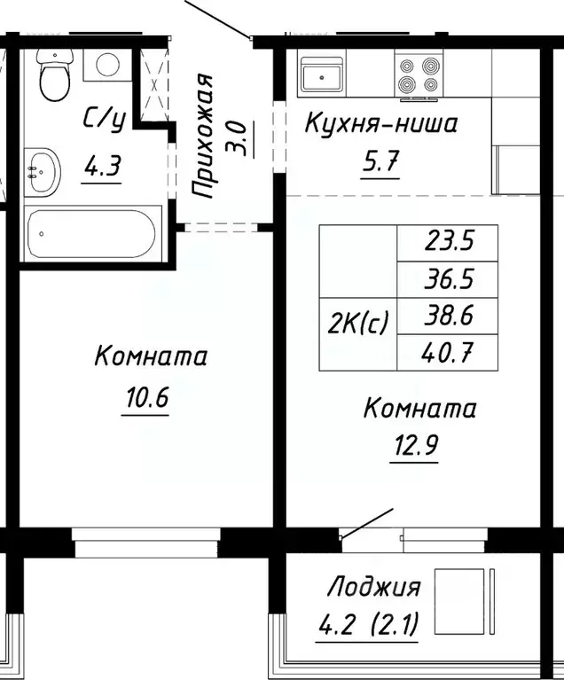 2-к кв. Алтайский край, Барнаул ул. Им. Анатолия Мельникова, 1 (38.6 ... - Фото 0