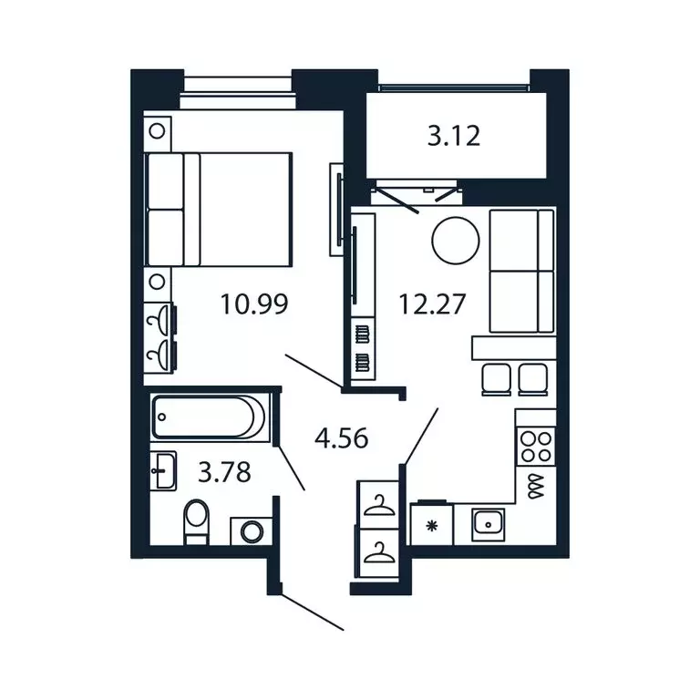 1-комнатная квартира: Новоселье, Центральная улица, 30к2 (31.2 м) - Фото 1