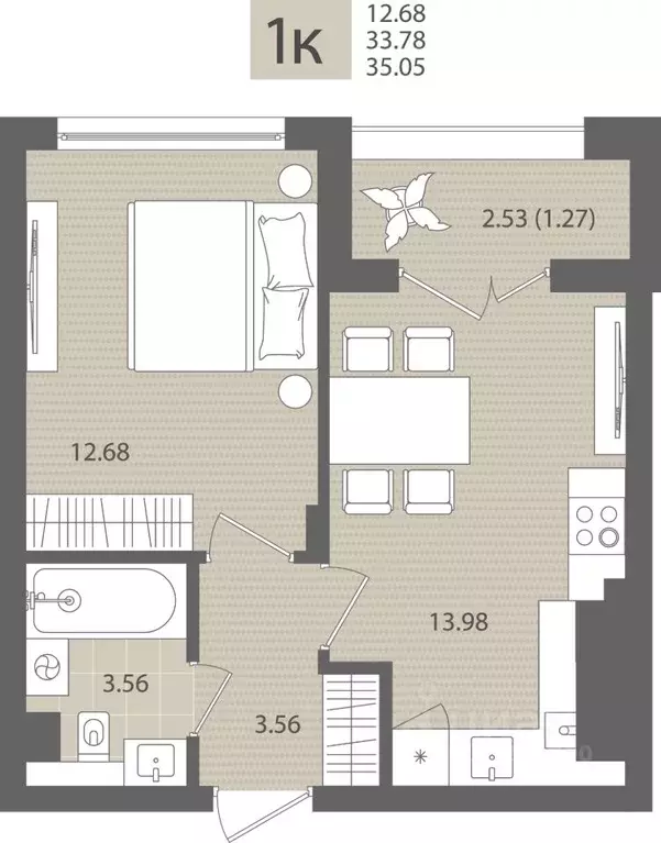 1-к кв. Калининградская область, Пионерский пос. Рыбное,  (35.05 м) - Фото 1