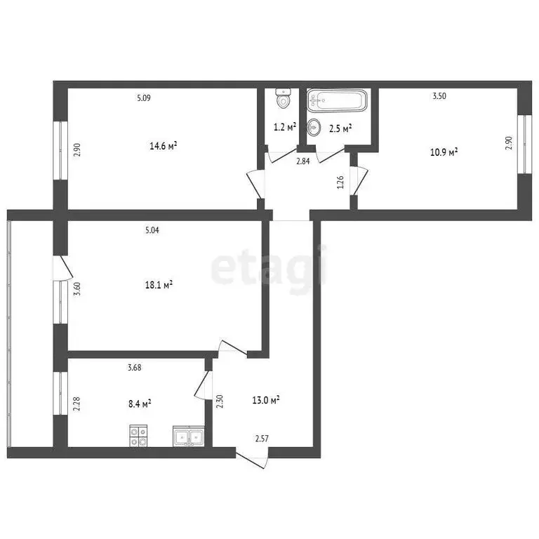 3-комнатная квартира: Прохладный, улица Ленина, 85 (68.7 м) - Фото 1