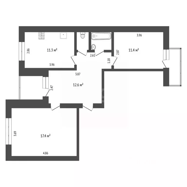 2-к кв. Тюменская область, Тюмень Харьковская ул., 59к3 (56.3 м) - Фото 2