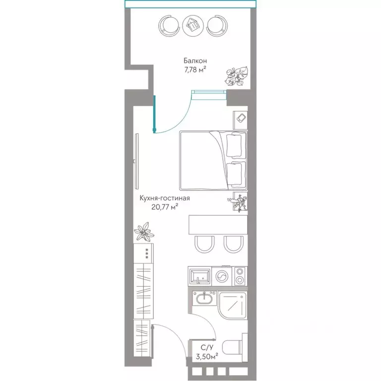 Студия Крым, Саки ул. Морская (32.05 м) - Фото 1