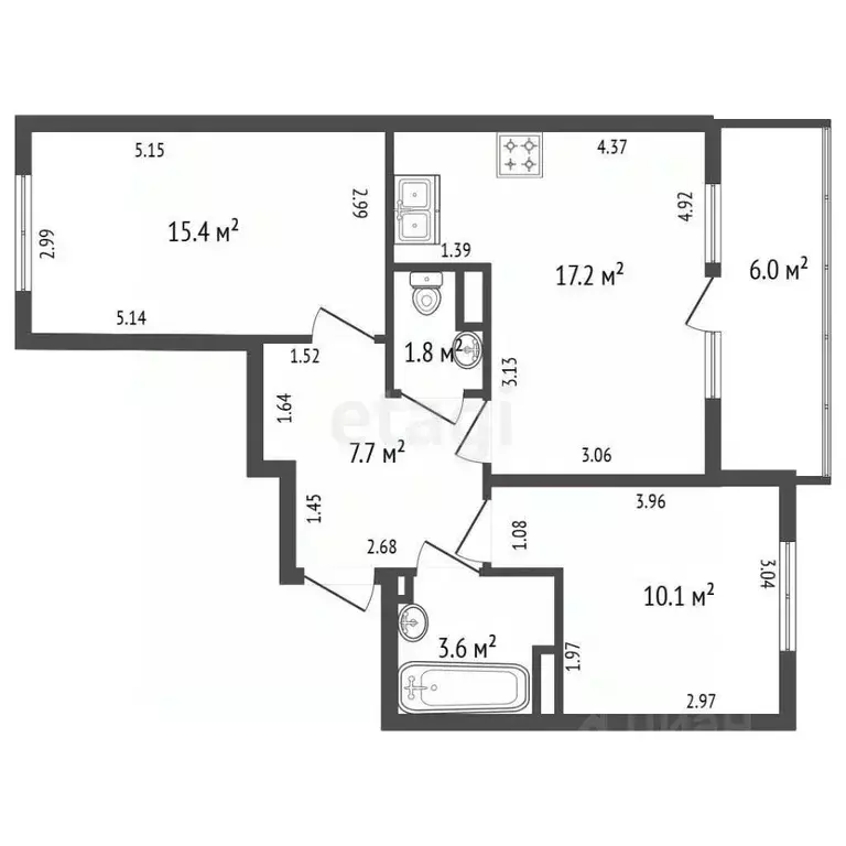 2-к кв. Санкт-Петербург аллея Арцеуловская, 15 (55.8 м) - Фото 2