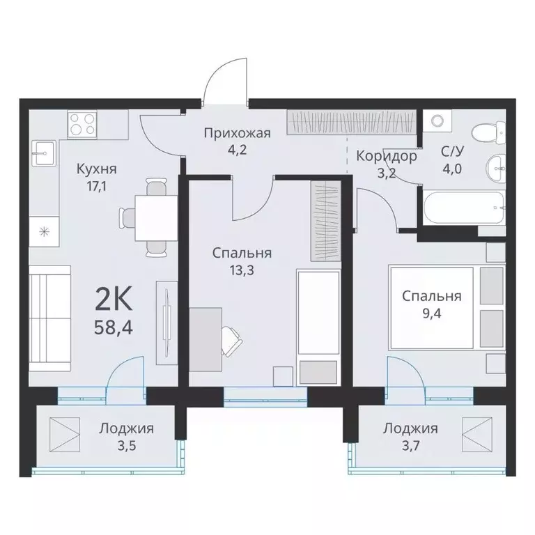 2-к кв. Новосибирская область, Обь  (54.9 м) - Фото 0