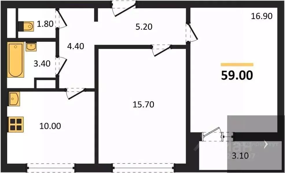 2-к кв. Воронежская область, Воронеж ул. Пескова, 8 (59.0 м) - Фото 0