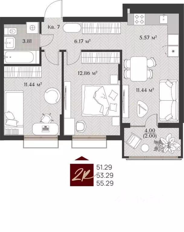 2-к кв. Калининградская область, Зеленоградск  (53.29 м) - Фото 1