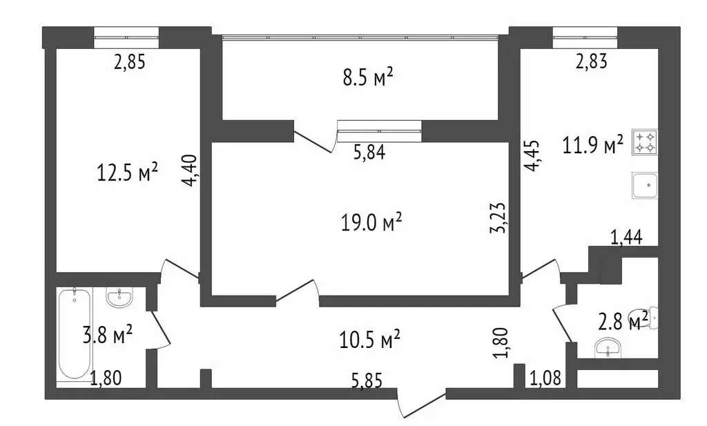 2-комнатная квартира: Тюмень, улица Чернышевского, 2Бк2 (64.8 м) - Фото 1