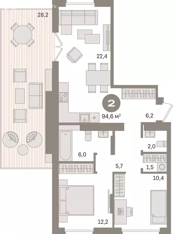 2-комнатная квартира: Екатеринбург, улица Академика Ландау, 7 (94.6 м) - Фото 1