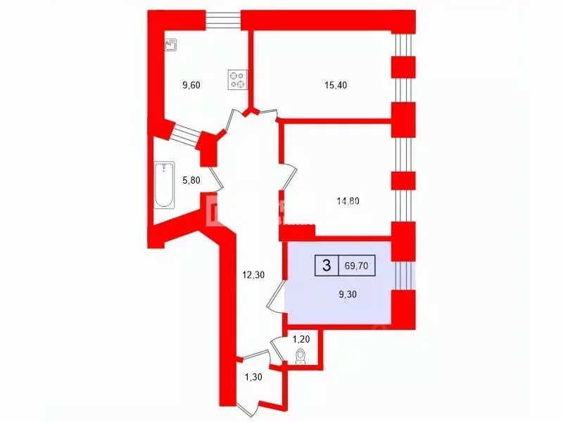 Комната Санкт-Петербург ул. Ленина, 25 (9.3 м) - Фото 2