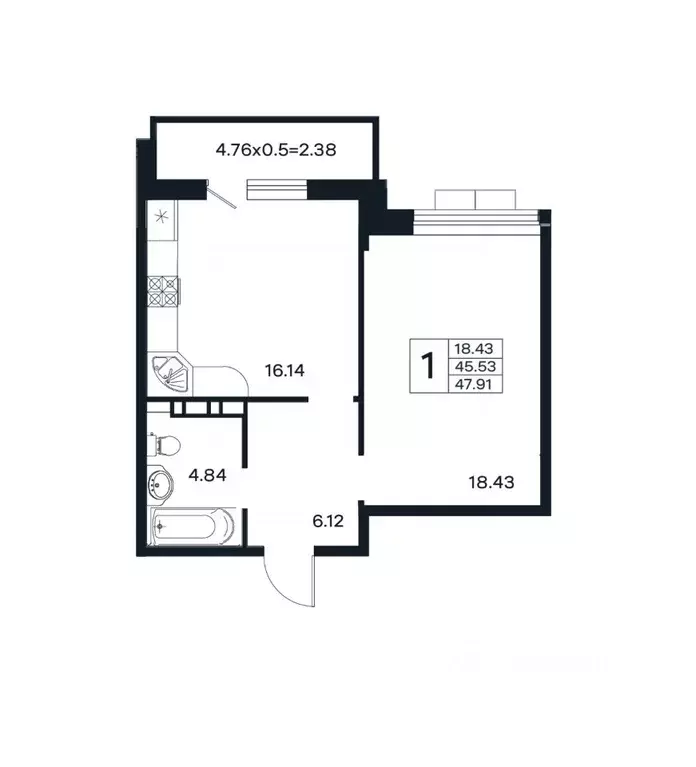 1-к кв. Краснодарский край, Краснодар ул. Шоссе Нефтяников, 26 (47.91 ... - Фото 0