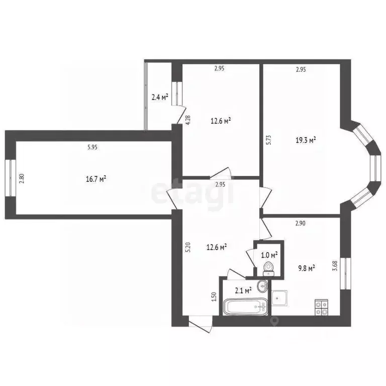 3-к кв. Ростовская область, Ростов-на-Дону ул. Обороны, 42/20 (74.1 м) - Фото 1