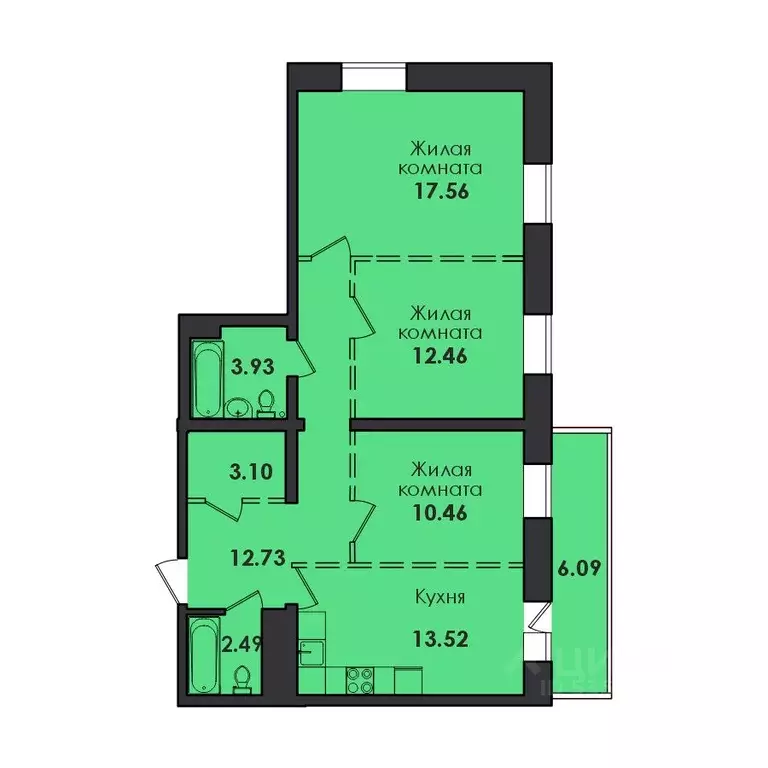 3-к кв. Иркутская область, Иркутск ул. Якоби, 6 (82.34 м) - Фото 0