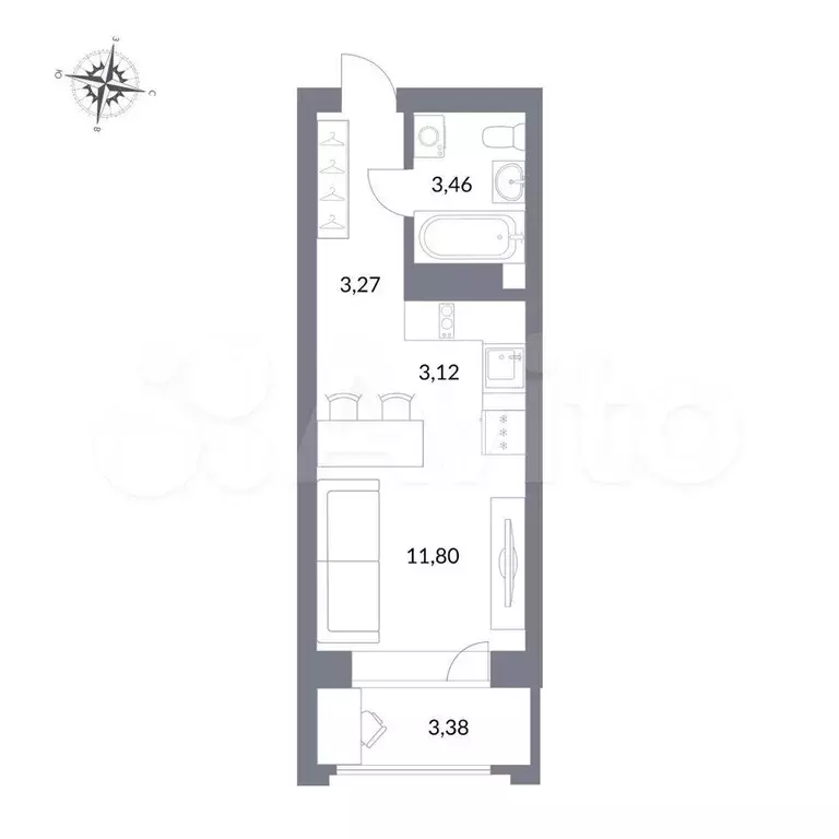 Квартира-студия, 21,7 м, 20/25 эт. - Фото 0