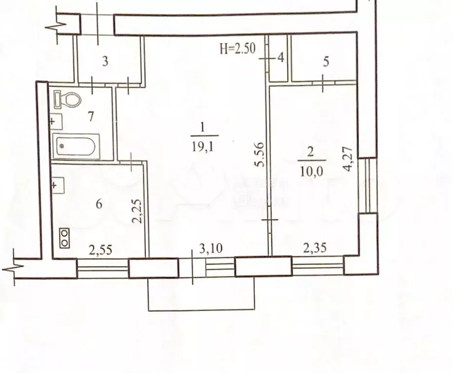 2-к. квартира, 43,2 м, 7/7 эт. - Фото 0