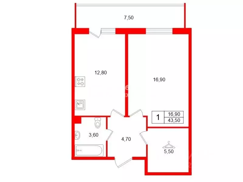 1-к кв. Санкт-Петербург Парашютная ул., 36к1 (43.5 м) - Фото 2