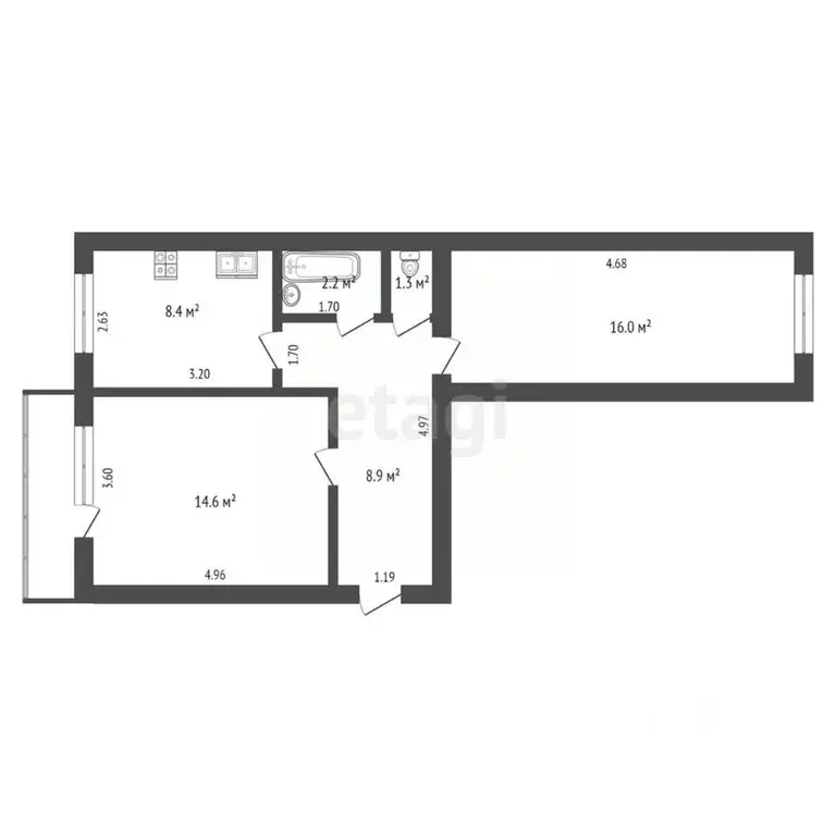 2-к кв. Саха (Якутия), Муниципальный район Хангаласский у., ... - Фото 2