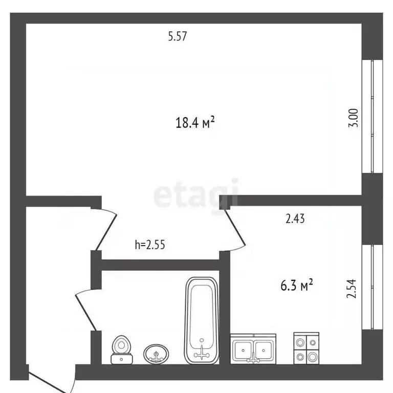1-к кв. Омская область, Омск Октябрьская ул., 124 (29.7 м) - Фото 0