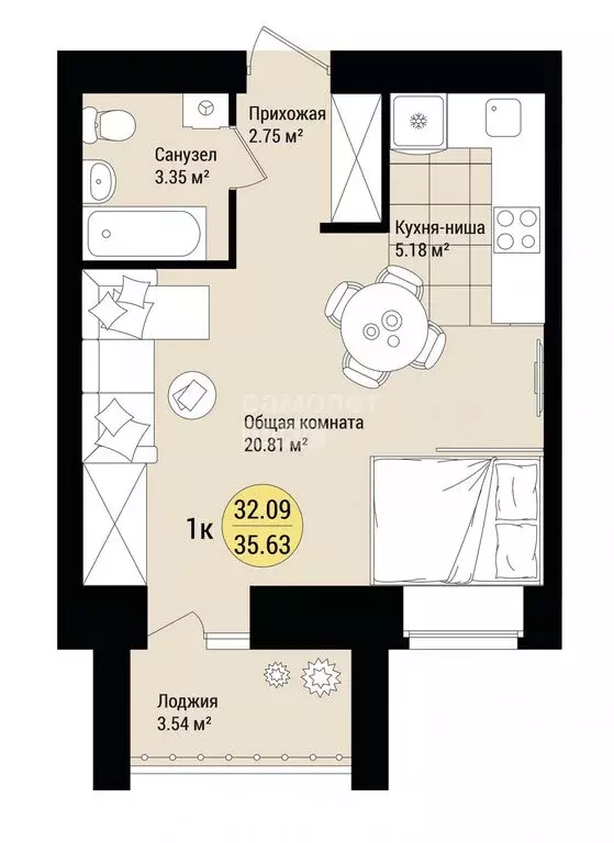 1-комнатная квартира: посёлок городского типа Медведево, улица Дмитрия ... - Фото 1