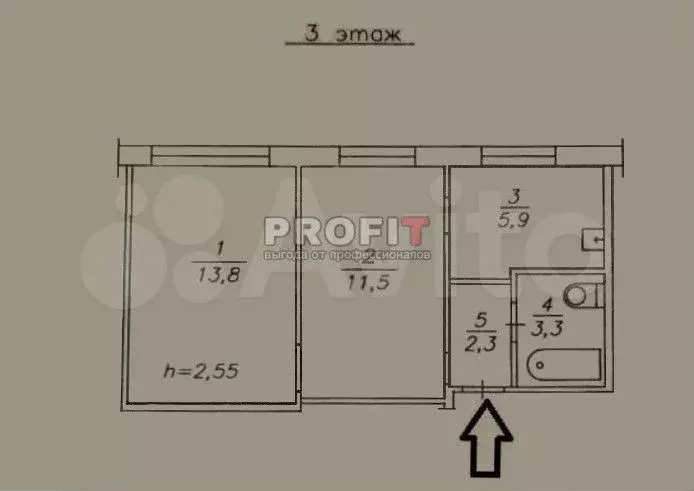 2-к. квартира, 36,8 м, 3/5 эт. - Фото 0