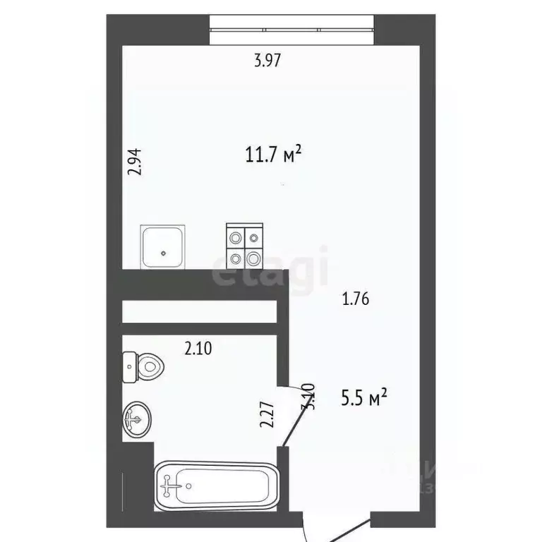 Студия Тюменская область, Тюмень ул. Ветеранов Труда, 36к1 (21.5 м) - Фото 2